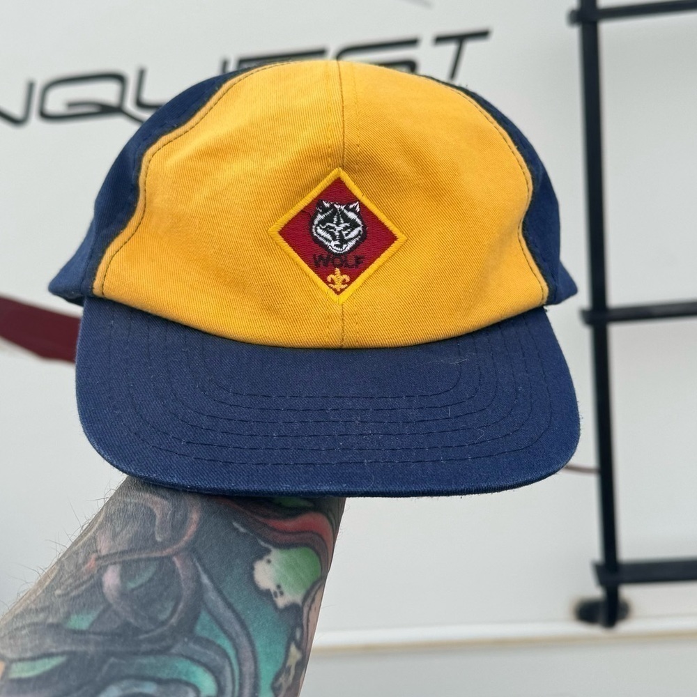 Vintage Wolf Boy Scout hat 
Messenger low profile fit
Adjustable SnapBack